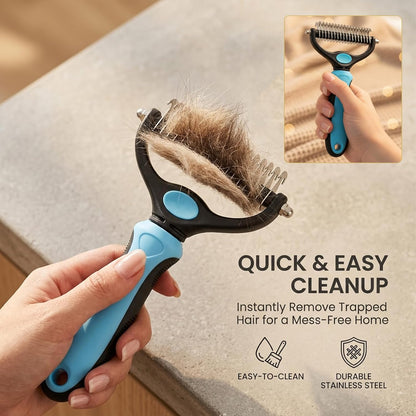 Sakerplus Pet Grooming Tool, Deshedding Dog Brush, 2-in-1 9/17 Teeth Undercoat Rake for Dogs and Cats, Stainless Steel Pet Grooming Brush for Long Hair, Thick Coats (Pink,large)