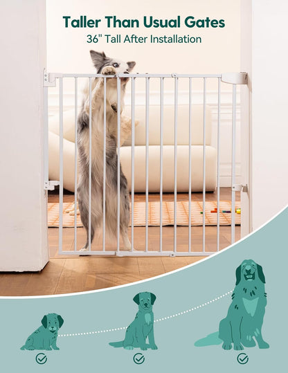 Babelio 29.7-46.5" No Bottom Bar Baby/Dog Gate for Stairs, House and Doorways, Auto Close Safety Pet Gates with Large Walk Thru Door, Hardware Mount, Black