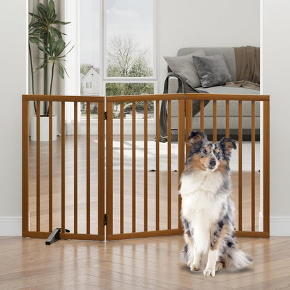Freestanding Foldable Dog Gate - 4 Panel Room Divider with Metal Support Feet (Black)