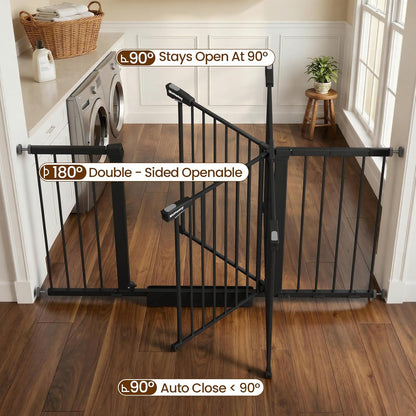 Mumeasy Baby Gate Extra Wide, 29.7-51'' Pressure Mounted Dog Gate with Walk Thru Door, Auto Close Pet Gate for House, Stairs, Doorways,Black
