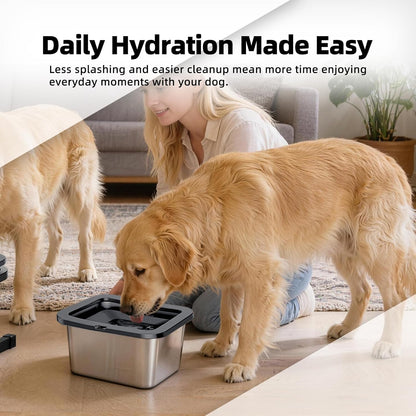 PAKEWAY 2.7 Gal No Spill Anti-Splash & Slow Drinking Dog Water Bowl, Stainless Steel Large Capacity Bowl for Large Dogs & Multi-Pet Homes