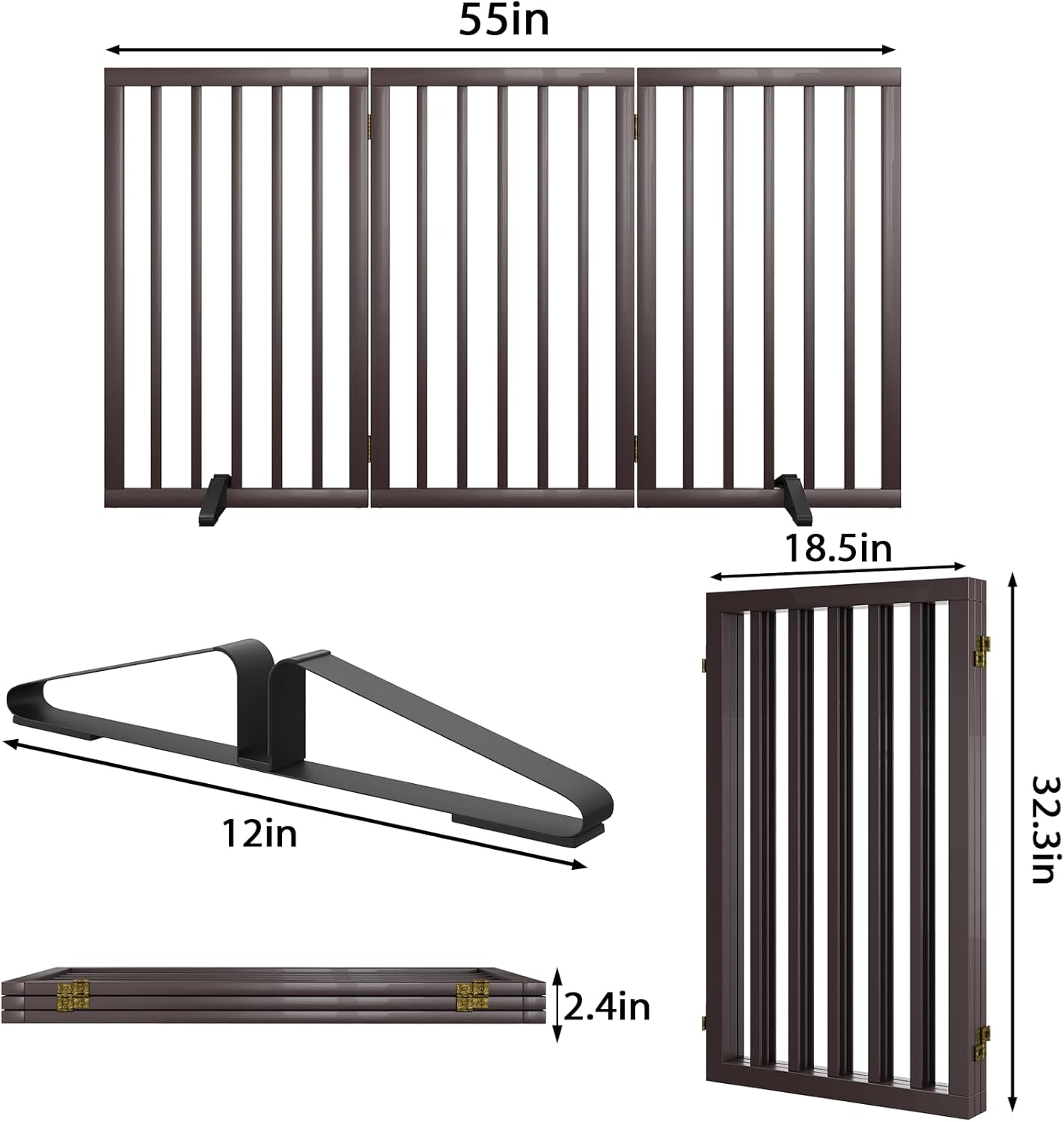 Dog Gate 32" Tall Foldable Dog Gate for Doorways Freestanding Pet Gate for Dogs Indoor (Walnut, 3 Panel)