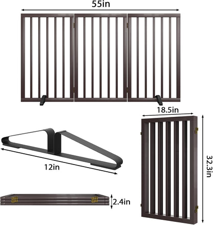 Dog Gate 32" Tall Foldable Dog Gate for Doorways Freestanding Pet Gate for Dogs Indoor (Walnut, 3 Panel)