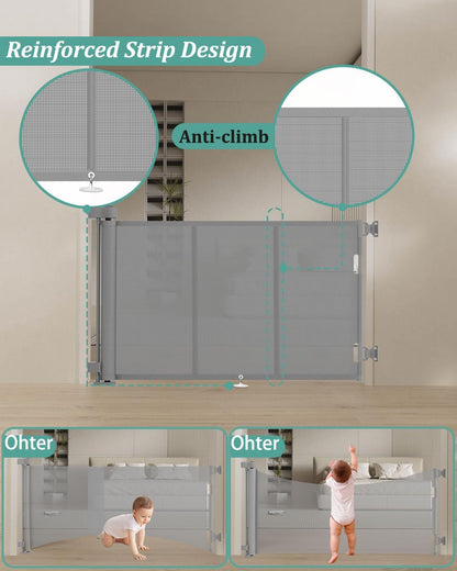 Miumoon 120 inch Retractable Baby Gates 34 inch Tall, Retractable Gate with Reinforced Strip Design to Prevent Crawling Through, 10 FT Extra Wide Retractable Dog Gate for Indoor/Outdoor