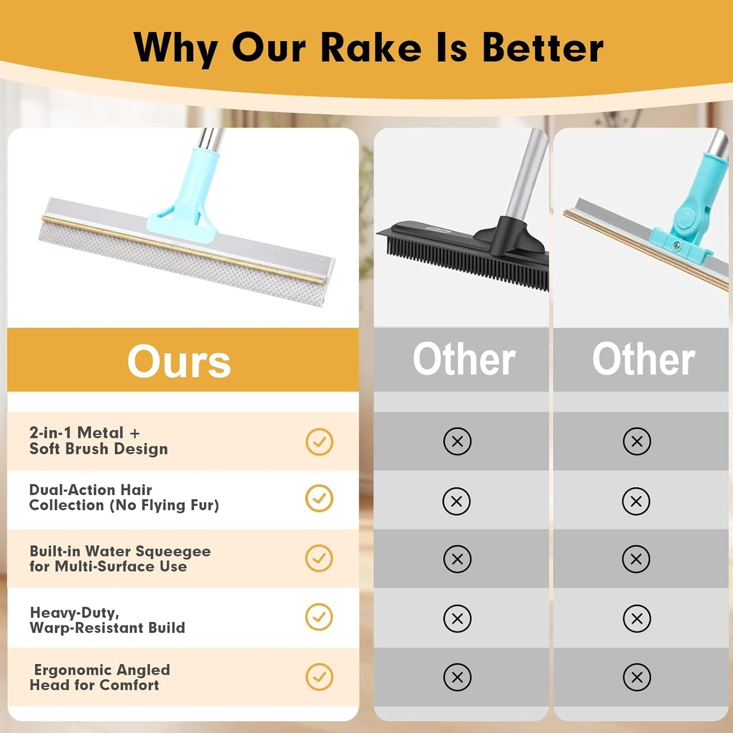 Carpet Rake for Pet Hair Removal Tool, Uproot Clean Reusable Pet Dog Cat Hair Remover with Adjustable Long Handle, 3 Pcs Carpet Brush for Rugs, Mats, Couch, Furniture，1 Brush Cleaning Comb