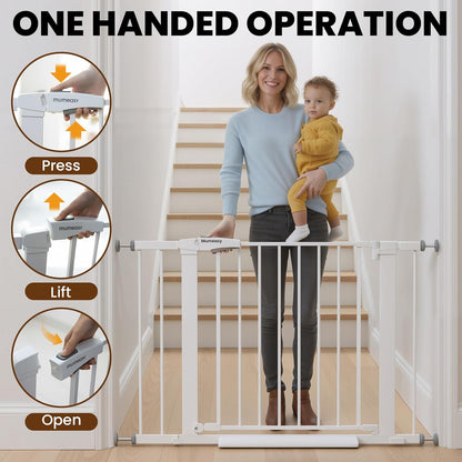 Baby Gate for Stairs, 29.7-40.6" Auto Close Dog Gate Indoor for Doorways, Dual-Lock Design, Adjustable Pet Gate No Drilling with Walk Thru Door for Hallways, Stroller Friendly, Black