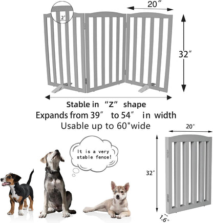 Freestanding Dog Gate Indoor,Doggie Gate Foldable Dog Gates for Doorways,Stairs or Hallways, Wooden White Pet Gate for the House, Pet Fence with Support Feet Included,24 "Height-4 Panels