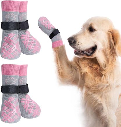BEAUTYZOO Dog Socks to Prevent Licking Paws -Dog Shoes for Hot Pavement & Hardwood Floors Anti Slip, Traction Control Boots & Paw Protectors with Double Side Grips for Small Medium Large Senior Dogs