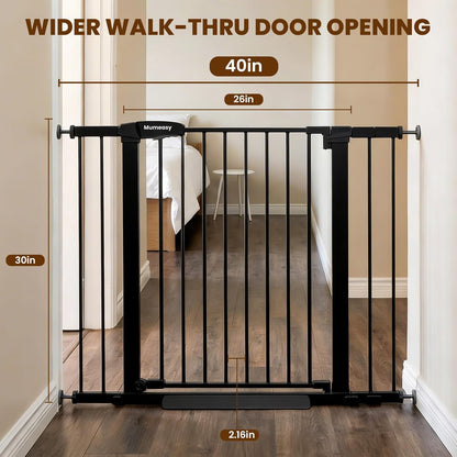 Baby Gate for Stairs, 29.7-40.6" Auto Close Dog Gate Indoor for Doorways, Dual-Lock Design, Adjustable Pet Gate No Drilling with Walk Thru Door for Hallways, Stroller Friendly, Black