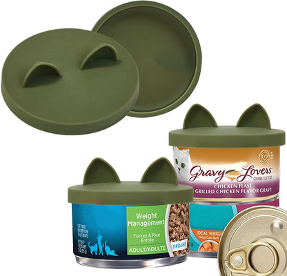 OHMO 2 Pack Cat Food Can Lids, Small Size (3 oz) Silicone Pet Food Can Lids Covers for 3 oz Cat Food Cans, Light Green