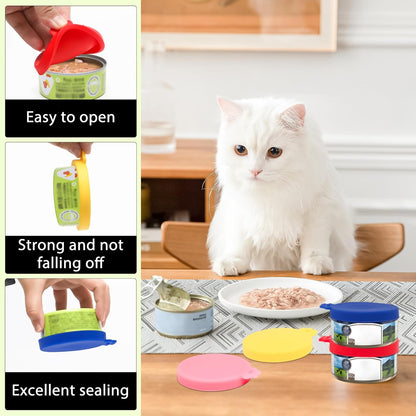 PINE & LINEN 4 Pcs 2.5inch Durable Pet Can Lids, Silicone Small Pet Can Covers Waterproof Cat Food Cans Lids for 3 oz Cat Food Cans（Yellow+Red+Pink+Blue）