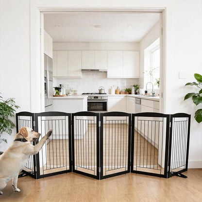 ZJSF Freestanding Dog Fence Indoor, Foldable Dog Gate for Doorways, Stairs or Hallways, Sturdy Wood Extra Wide Pet Gate with Support Feet for The House, White, 24 "Height-3 Panels