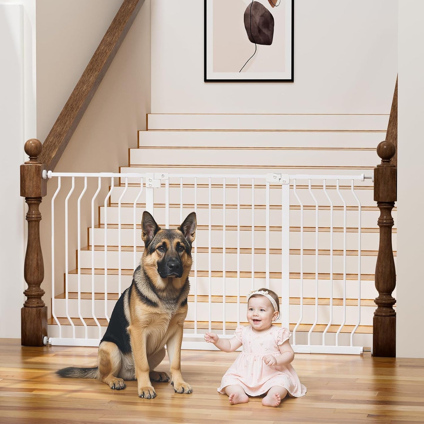 29-43" Baby Gate for Stairs, Baby Safety Essentials, Auto Close Gate for Doorways, Easy Install Pressure Mounted Dog Gate Indoor, Pet Gates for Dogs, White