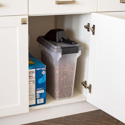 IRIS USA Dog Food Storage Container, Airtight Lid, 2-Cup Scoop, Up to 13 Pounds Pet Food Storage, Versatile Pet Food Bin, Treats, BPA Free, Gray/Dark Gray