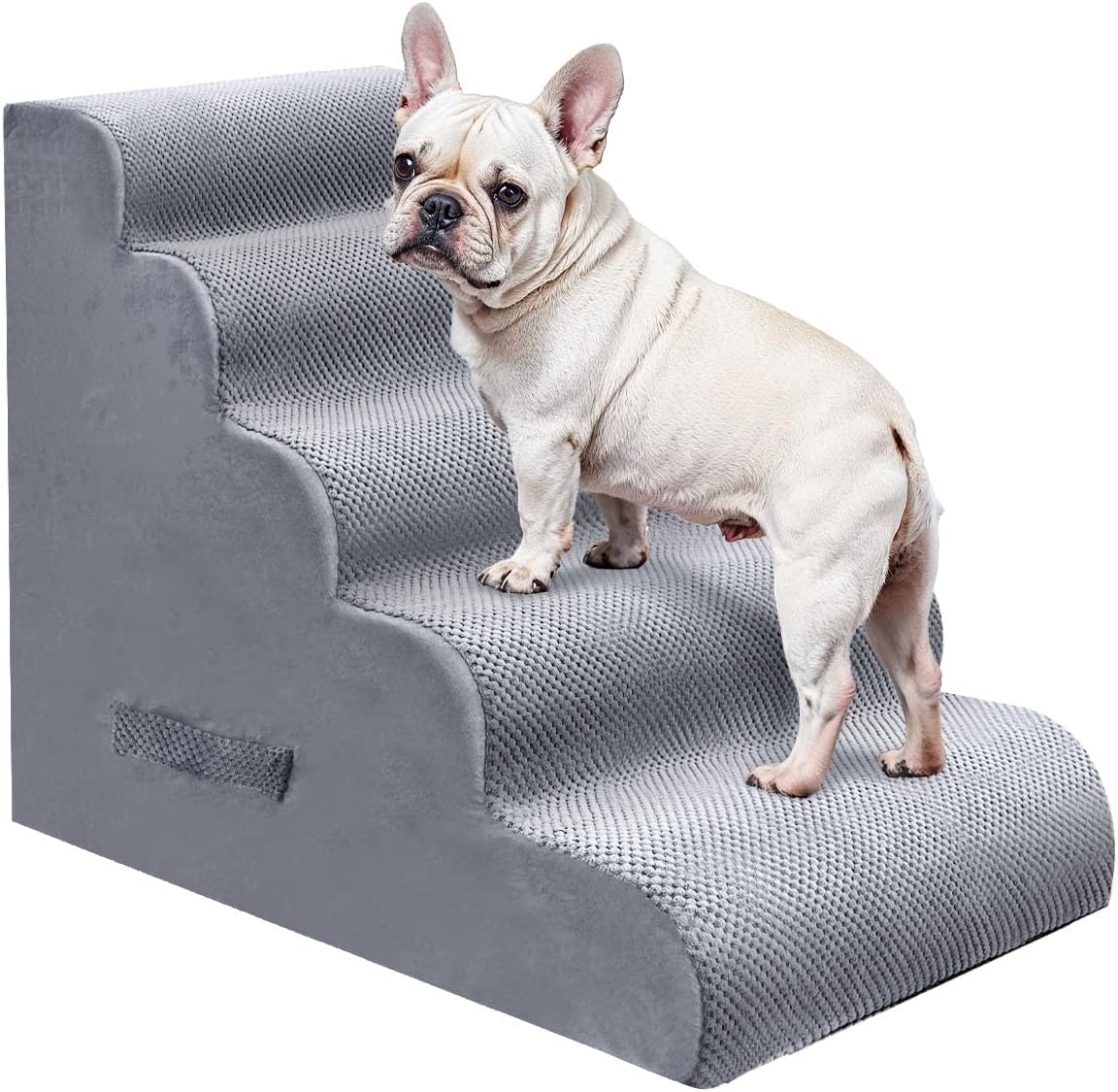 PAWSCRAT Pet Stairs for Dogs 4-Step, 19.6" H Pet Stairs for High Bed, Couch Sofa & Chair, 30D Material Soft Foam Dog Steps with Non-Slip Bottom Surface Removable Washable Cover, Grey