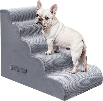 PAWSCRAT Pet Stairs for Dogs 4-Step, 19.6" H Pet Stairs for High Bed, Couch Sofa & Chair, 30D Material Soft Foam Dog Steps with Non-Slip Bottom Surface Removable Washable Cover, Grey