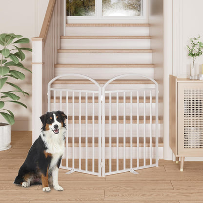 SNUOWU 4 Panels Full Matel Freestanding Dog Gates with Door, 96"Extra Wide 32"Tall Free Standing Dog Pet Gate for Indoor & Outdoor. Foldable Pet Fences for Doorways, House, Stairs, Porch, Deck, Yard