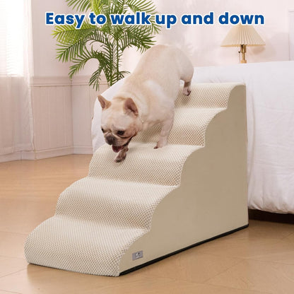 Airpanda Dog Stairs for Small Dogs and Cats – 3 Step Pet Ramp for Couch & Sofa, Non-Slip Dog Steps for Pets, Washable Cover, High-Density Support Foam for Easy Climbing,Beige