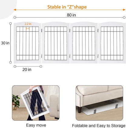 LZRS 2-Panel Freestanding Foldable Wood Dog Gate – Solid Wood & Steel Wire, Chew-Resistant Pet Barrier for Indoor Use, Ideal for Small to Medium Dogs, White