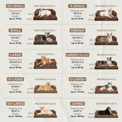 Large Dog Bed Orthopedic Washable - Beds Bolster - Medium XL XLarge Big Dogs - Memory Foam Couch Sofa - Waterproof with Removable Cover