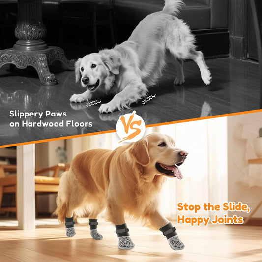 PICK FOR LIFE Non Slip Dog Socks with Grippers Prevent from Licking Paws,Anti-Slip Dogs Grip Socks for Senior Dogs on Hardwood Floor(Grey,2Pairs,L)