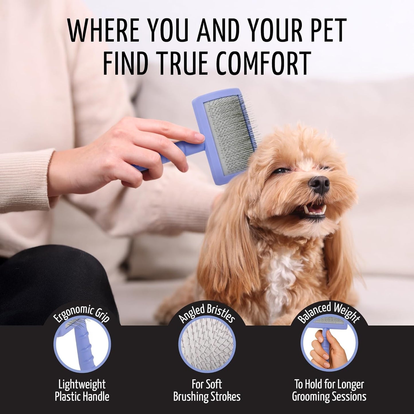 Tauro Pro Line Deshedding Slicker Brush for Dogs & Cats, Soft Pins for Gentle Dematting & Detangling, Grooming Tool for Long & Wavy Coats, Ideal for Spaniels, Non-Slip Grip, Purple, Large Size (L)