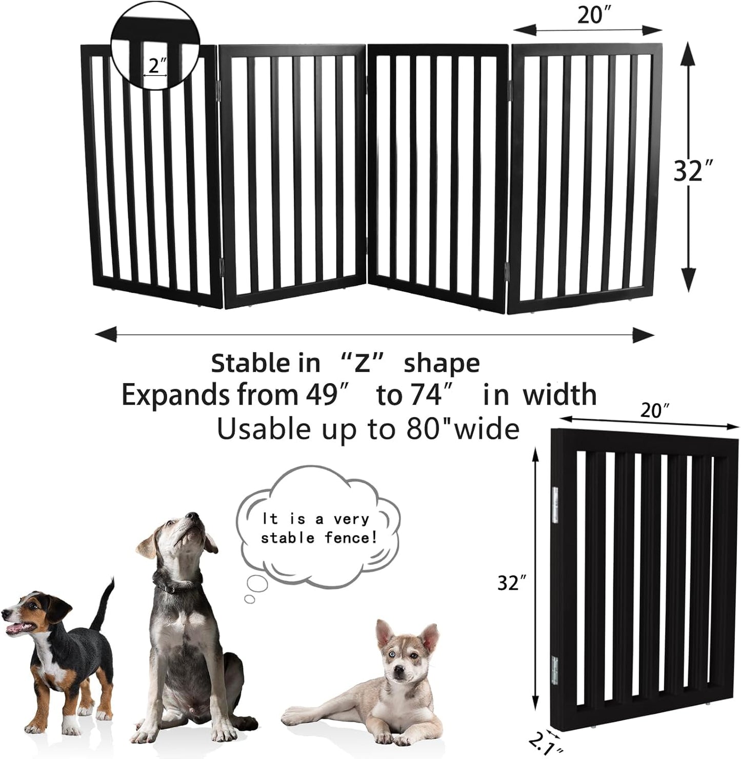 ZJSF Freestanding Indoor Dog Gate for House Foldable Wood Brown Puppy Gate for Doorways Pet Gate for Stairs Extra Wide Pet Fence 24" Height 2 Panels