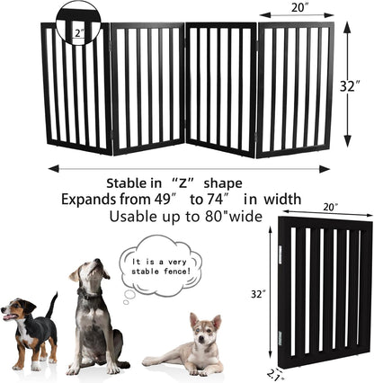 ZJSF Freestanding Indoor Dog Gate for House Foldable Wood Brown Puppy Gate for Doorways Pet Gate for Stairs Extra Wide Pet Fence 24" Height 2 Panels