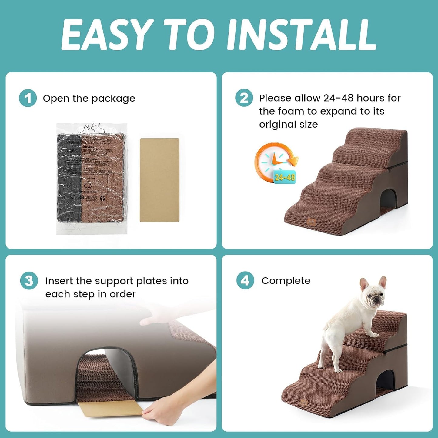 COZY KISS Extra Wide Dog Stairs with Tunnel, Foam Detachable Large Dog Step for Small Pet, Puppy or Cats, Medium Pet Ramp for High Bed, Couch, Sofa or Car, 19.7x33x22.4 inch, 5 Step, Beige