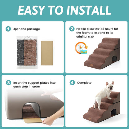 COZY KISS Extra Wide Dog Stairs with Tunnel, Foam Detachable Large Dog Step for Small Pet, Puppy or Cats, Medium Pet Ramp for High Bed, Couch, Sofa or Car, 19.7x33x22.4 inch, 5 Step, Beige