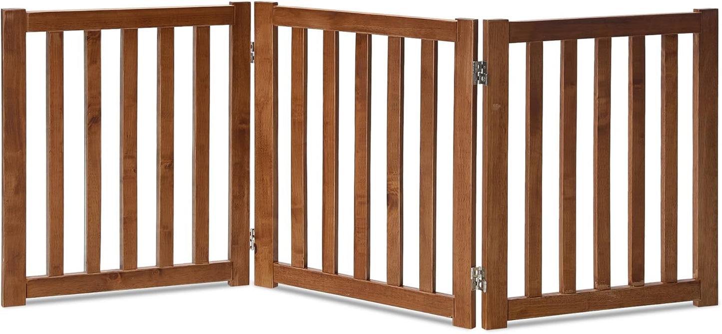LZRS 2-Panel Wooden Free Standing Foldable Dog Gate Indoor – Solid Hardwood 24" High, Step-Over Safety Pet Gate for Doorways, Stairs & Small Spaces - Indoor Use, White
