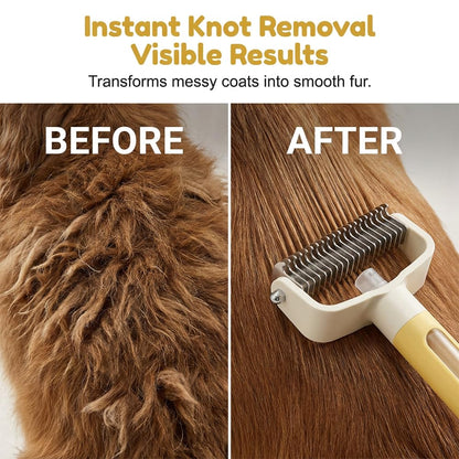 Double Sided Dematting Comb for Cats & Dogs, Undercoat Rake, Safe Deshedding Grooming Tool, Gentle Matt Remover Detangler for Long Thick Haired Pets, Ergonomic Pet Grooming Brush (Black)