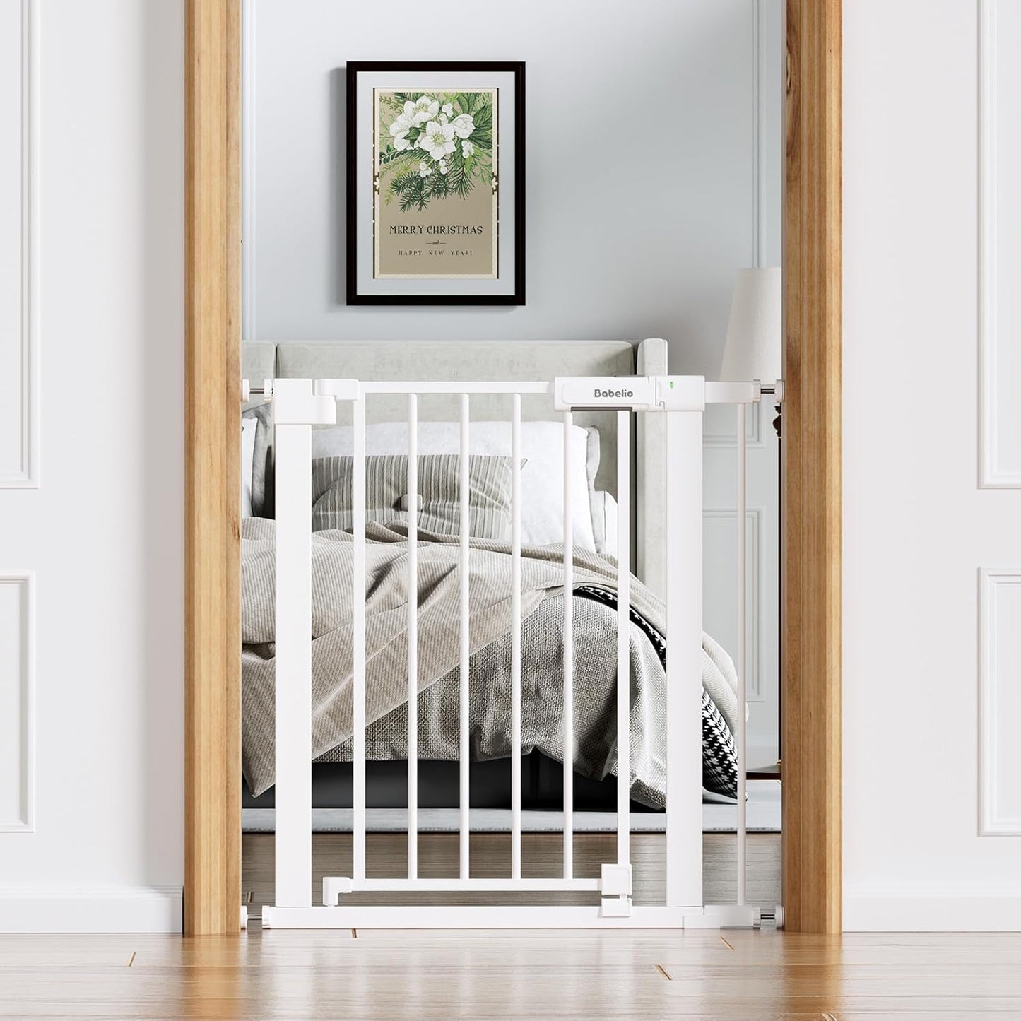 Babelio Baby Gate for Doorways and Stairs, 36-41" Pet Gate with Wide Walk Thru Door and Lock Indicator, No Drill Pressure Mounted Safety Gate with Double Lock and Self-Closing, Black