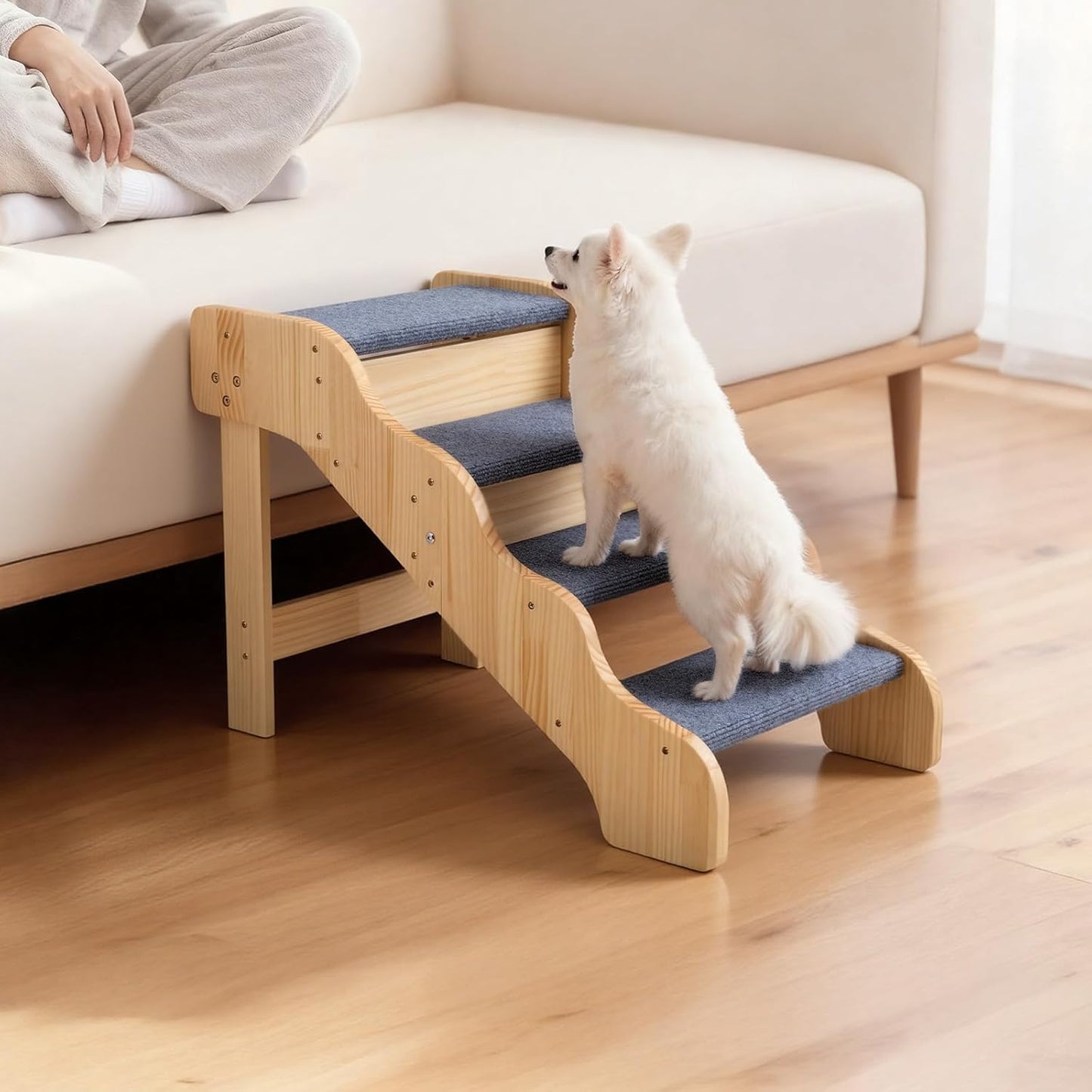 VEVOR Wood Pet Stairs, 2-Step Dog Stairs for Beds, Sofa & Cars, 110lbs Load Capacity, Floded Flat Design, Stable & Sturdy Cat & Dog Step Ladder for Small Medium Large Older Pet Puppy Essentials