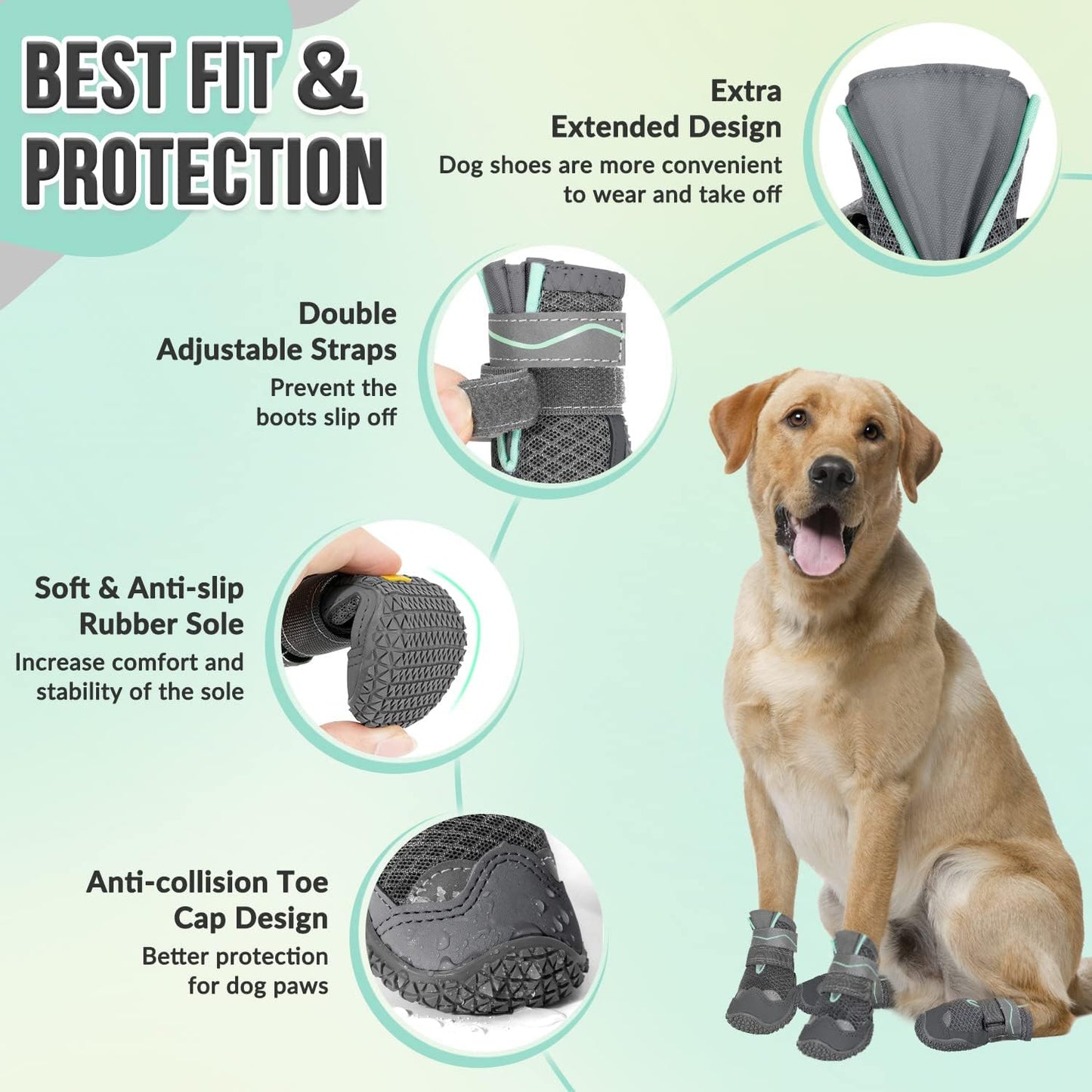 SlowTon Dog Shoes for Large Small Medium Dogs - Breathable Dog Boots for Summer Hot Pavement, Paw Protector for Outdoor Walking Winter Snow, Anti-Slip Rubber Dog Booties for Hardwood Floor (Green, 6)