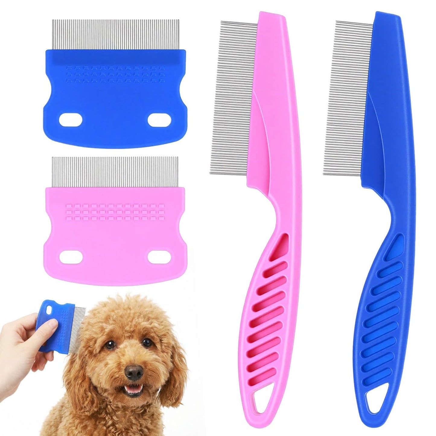 4 Pcs Pets Grooming Comb Kit Professional Stainless Steel Tear Stain Remover & Flea Lice Comb For Small Dogs Cats Pets Puppy Tick Grooming And Removing Knots Crust Mucus