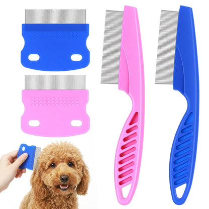 4 Pcs Pets Grooming Comb Kit Professional Stainless Steel Tear Stain Remover & Flea Lice Comb For Small Dogs Cats Pets Puppy Tick Grooming And Removing Knots Crust Mucus