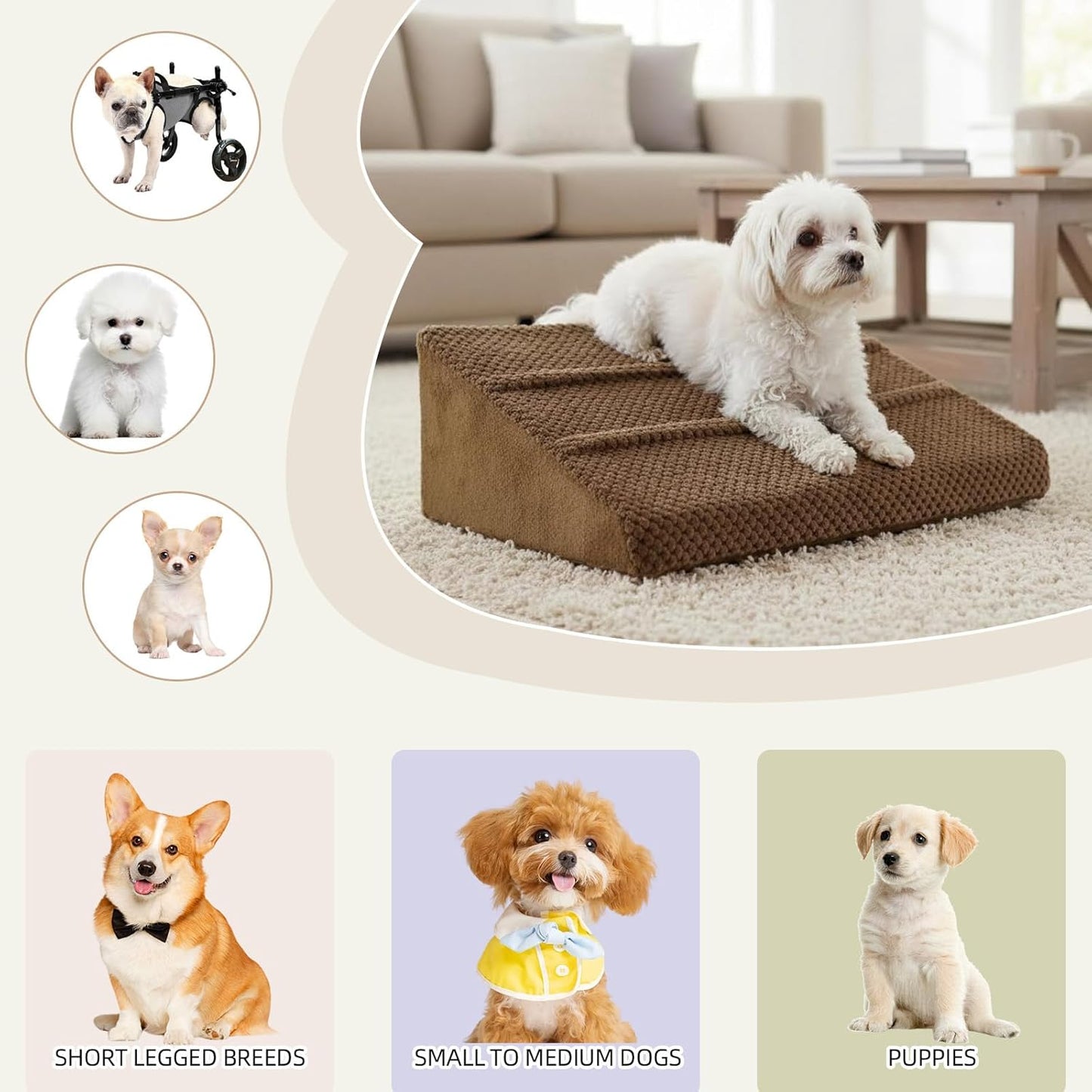 Dog Ramp for Stairs & Dog Ramp for Steps - Non-Slip Independent Foam Stair Pads for Small Dogs & Cats Under 30lbs, Fit Standard Stairs, Washable Cover (Gray, 4-Pack)
