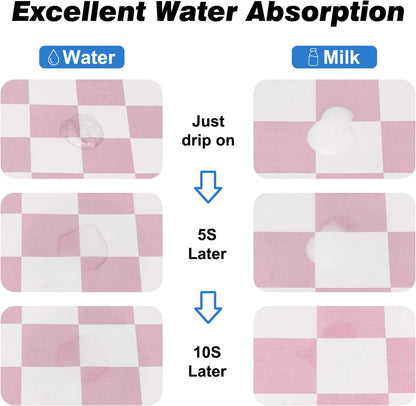 CooRug Checkered Dog Food Mat, Absorbent Leak-Proof Pet Feeding Mat, Quick Dry Cat Food Mat for Messy Drinkers 12" x 20" Khaki