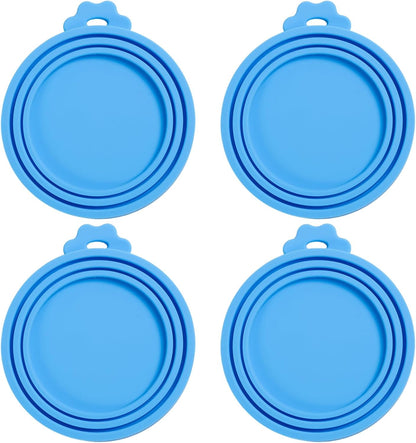 PINE & LINEN 4 Pcs 2.5inch Durable Pet Can Lids, Silicone Small Pet Can Covers Waterproof Cat Food Cans Lids for 3 oz Cat Food Cans（Yellow+Red+Pink+Blue）