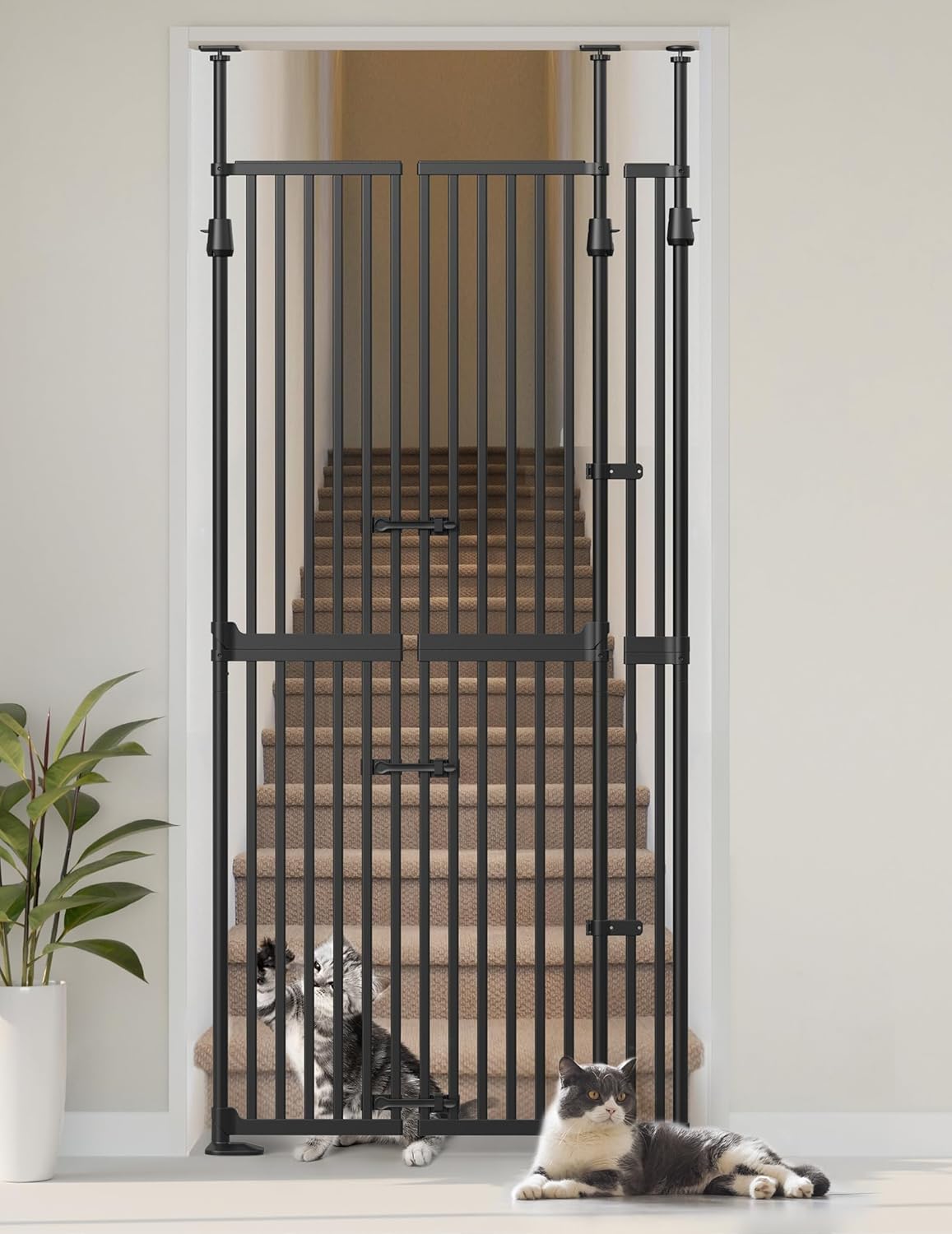 Extra Tall Cate Gate for Doorway: Pressure Mount 74.8"-90.5" Tall Cat Gate for Pets in Extra 30.3"-47.2" Width No Wall Drilling No Toddler for Indoor Stairs Hallway Room Safety Barrier