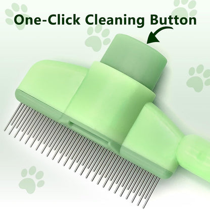 Self-Cleaning Cat & Dog Comb – 2-in-1 Pet Hair Removal with Stainless Steel Teeth, Easy Release Button, for Shedding, Detangling & Grooming