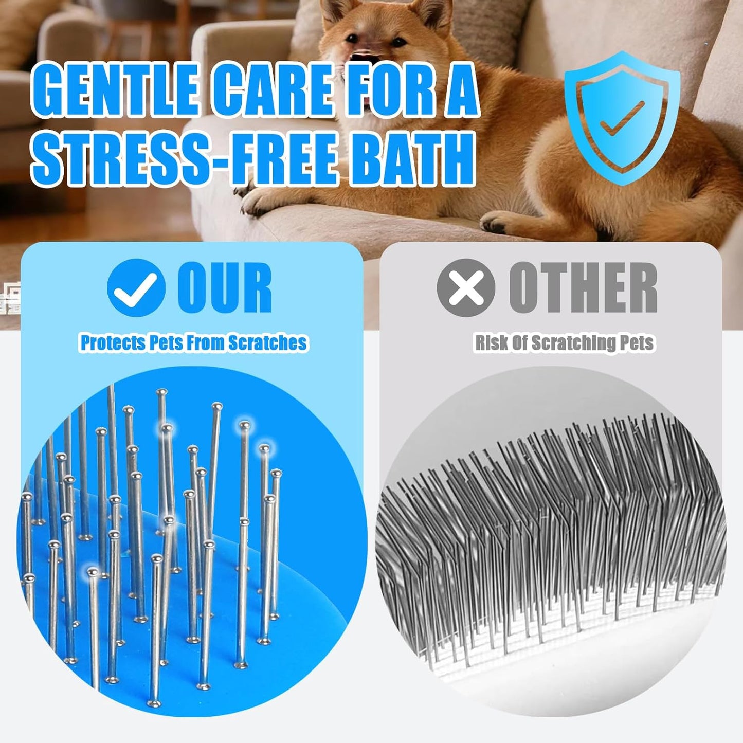 Upgraded Double-Sided Dog Brush for Shedding & Deshedding, Silicone Pet Bath Brush for Long Short Haired Dogs and Cats, Dog Grooming Brush for Shower, Massage, 3-in-1 Hair Removal Comb