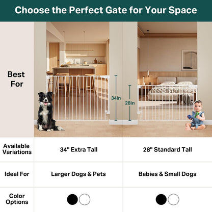 Cumbor 29.2–43" Baby Gate for Stairs, Hardware Mounted (Drill Required), Expandable No Bottom Bar Dog Gate, Auto Close Extra Wide Walk Thru, Pet & Toddler Proof Gate, Top & Bottom of Stairways(Black)