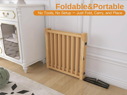 YOCAN Non-Painted Wood FreeStanding Pet Gate for Dogs,Wooden Dog Gates for Doorways, Stairs,The House, Dog Fences Indoor Puppy Gate-2 Panel H:23”