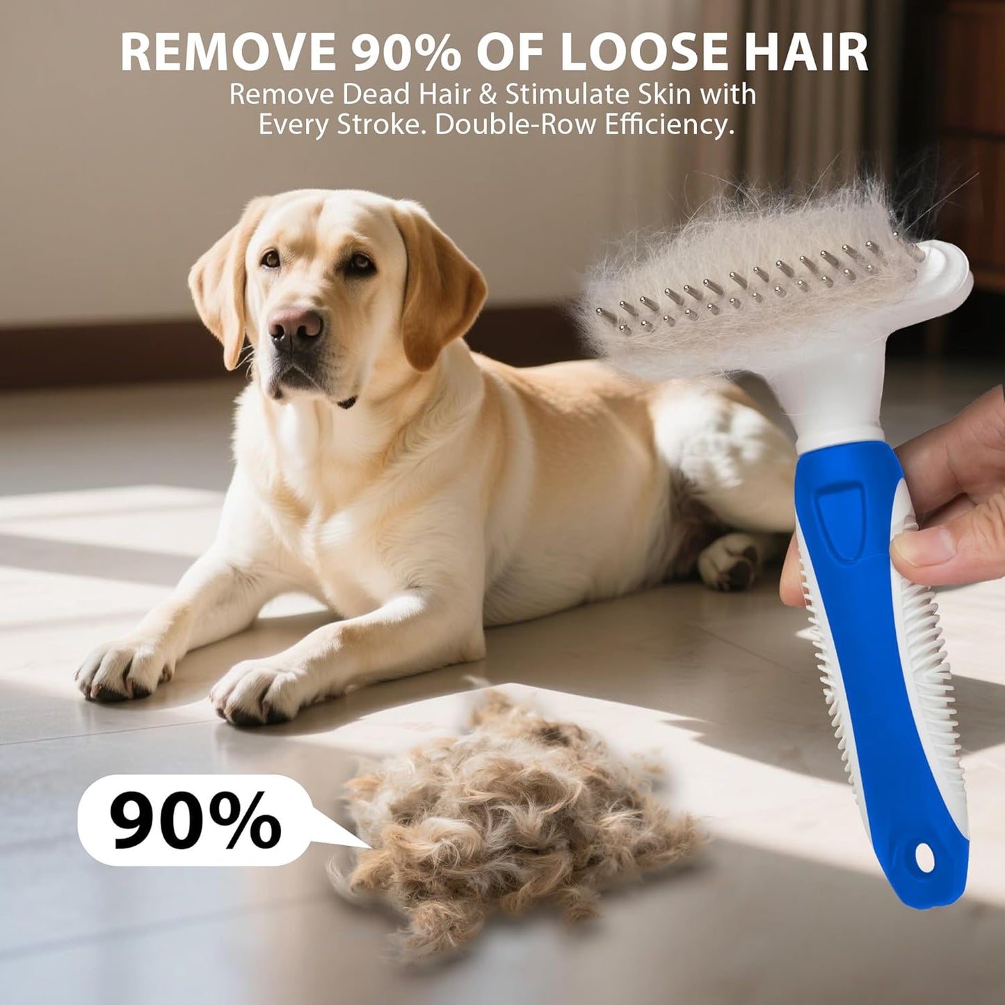 Dog Cat Grooming Tool Rake, Pet Dematting Tool with Stainless Steel Shedding Comb, Double Row Pet Rake Gently Remove Loose or Tangled Hair from Undercoat Black