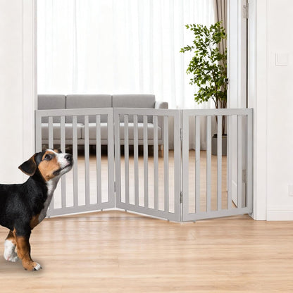 ZJSF Freestanding Indoor Dog Gate for House Foldable Wood Brown Puppy Gate for Doorways Pet Gate for Stairs Extra Wide Pet Fence 24" Height 2 Panels