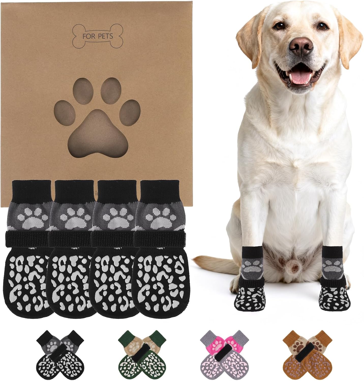 KOOLTAIL Dog Socks Shoes for Hot Pavement to Prevent Licking Paws, Winter Dog Boots&Paw Protector for Hardwood Floors Anti Slip,Traction Control Grip Booties for Small Medium Large Senior Dogs,Black M