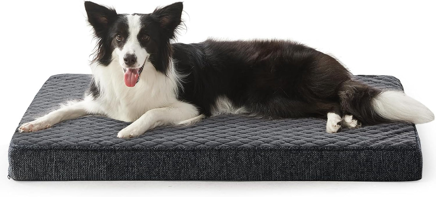 JOEJOY XL Dog Beds Large Sized Dog, Orthopedic Big Dogs Crate Bed with Washable Removable Cover, Extra Thick Egg-Crate Memory Foam Pet Beds up to 80 lbs, Grey, 41"x27"