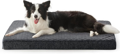 JOEJOY XL Dog Beds Large Sized Dog, Orthopedic Big Dogs Crate Bed with Washable Removable Cover, Extra Thick Egg-Crate Memory Foam Pet Beds up to 80 lbs, Grey, 41"x27"
